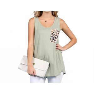 NEW NINEXIS leopard print pocket tank top in light sage
